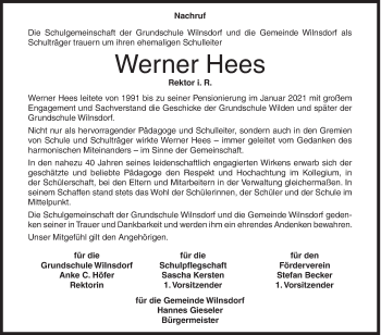 Traueranzeige von Werner Hees von Siegener Zeitung