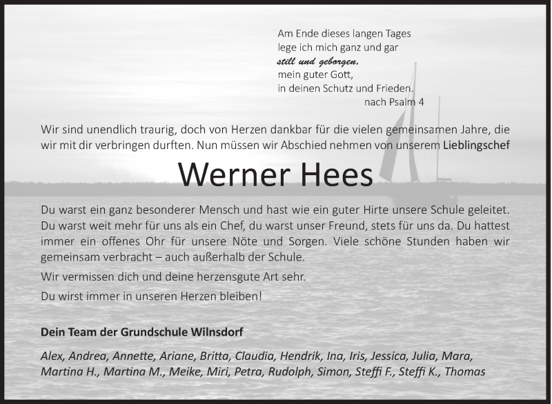  Traueranzeige für Werner Hees vom 04.09.2021 aus Siegener Zeitung