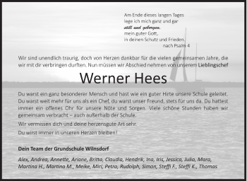 Traueranzeige von Werner Hees von Siegener Zeitung