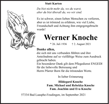 Traueranzeige von Werner Knoche von Siegener Zeitung