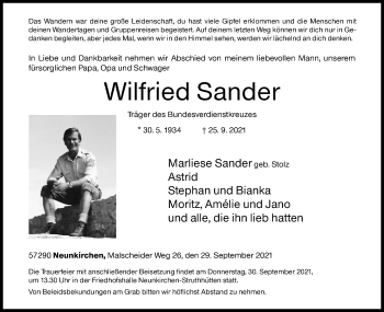 Traueranzeige von Wilfried Sander von Siegener Zeitung