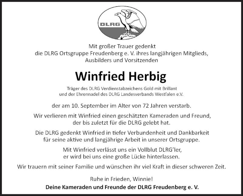  Traueranzeige für Winfried Herbig vom 18.09.2021 aus Siegener Zeitung