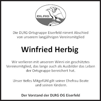 Traueranzeige von Winfried Herbig von Siegener Zeitung