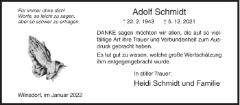 Traueranzeige von Adolf Schmidt von Siegener Zeitung