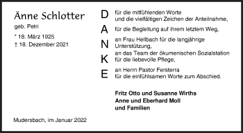 Traueranzeige von Änne Schlotter von Siegener Zeitung