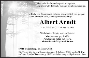 Traueranzeige von Albert Arndt von Siegener Zeitung