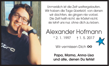 Traueranzeige von Alexander Hofmann von Siegener Zeitung