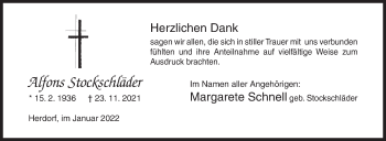 Traueranzeige von Alfons Stockschläder von Siegener Zeitung
