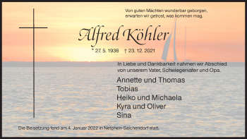 Traueranzeige von Alfred Köhler von Siegener Zeitung