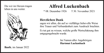 Traueranzeige von Alfred Luckenbach von Siegener Zeitung