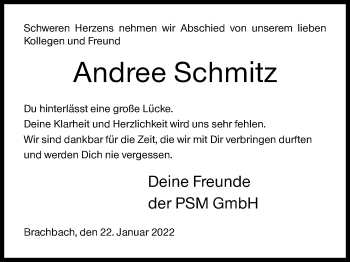 Traueranzeige von Andree Schmitz von Siegener Zeitung