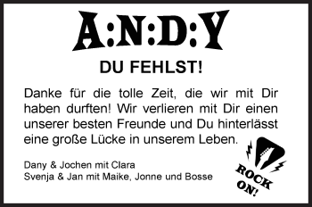 Traueranzeige von Andy  von Siegener Zeitung