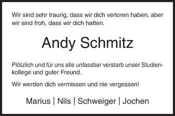 Traueranzeige von Andy Schmitz von Siegener Zeitung