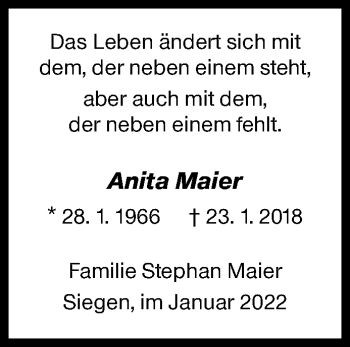 Traueranzeige von Anita Maier von Siegener Zeitung