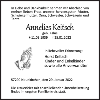 Traueranzeige von Anne  Keitsch von Siegener Zeitung