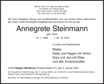 Traueranzeige von Annegrete Steinmann von Siegener Zeitung