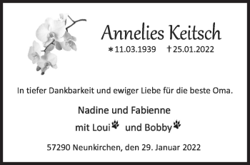 Traueranzeige von Annelies Keitsch von Siegener Zeitung