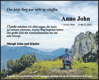 Traueranzeige von Anno John von Siegener Zeitung