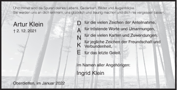 Traueranzeige von Artur Klein von Siegener Zeitung
