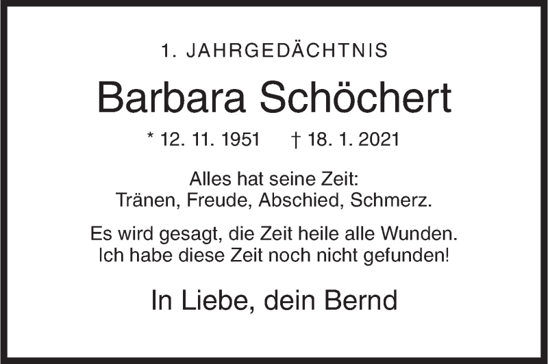  Traueranzeige für Barbara Schöchert vom 18.01.2022 aus Siegener Zeitung