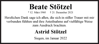 Traueranzeige von Beate Stötzel von Siegener Zeitung