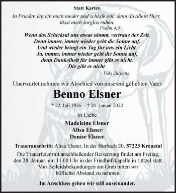 Traueranzeige von Benno Elsner von Siegener Zeitung
