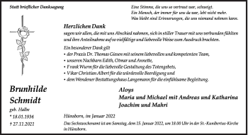 Traueranzeige von Brunhilde Schmidt von Siegener Zeitung