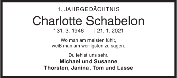 Traueranzeige von Charlotte Schabelon von Siegener Zeitung