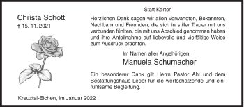 Traueranzeige von Christa Schott von Siegener Zeitung