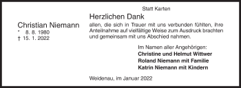 Traueranzeige von Christian Niemann von Siegener Zeitung