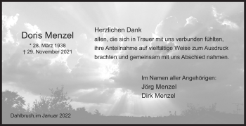 Traueranzeige von Doris Menzel von Siegener Zeitung