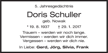 Traueranzeige von Doris Schuller von Siegener Zeitung