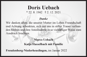 Traueranzeige von Doris Uebach von Siegener Zeitung