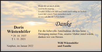 Traueranzeige von Doris Wüstenhöfer von Siegener Zeitung