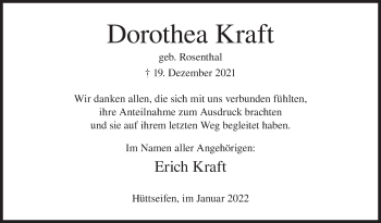 Traueranzeige von Dorothea Kraft von Siegener Zeitung