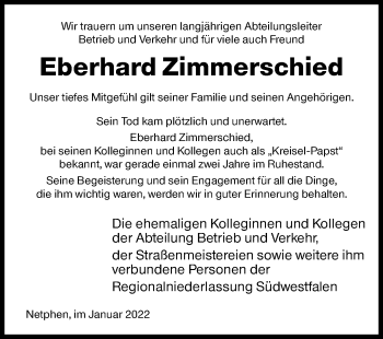 Traueranzeige von Eberhard Zimmerschied von Siegener Zeitung