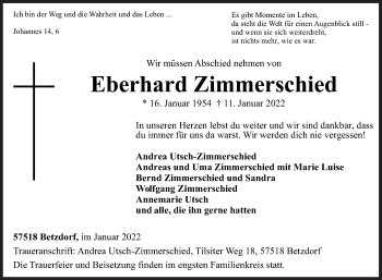Traueranzeige von Eberhard Zimmerschied von Siegener Zeitung