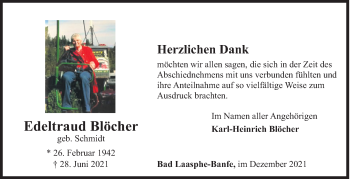Traueranzeige von Edeltraud Blöcher von Siegener Zeitung