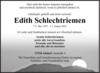 Traueranzeige von Edith Schlechtriemen von Siegener Zeitung