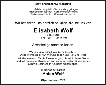 Traueranzeige von Elisabeth Wolf von Siegener Zeitung