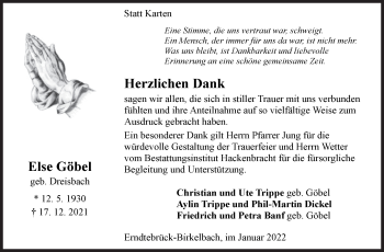 Traueranzeige von Else Göbel von Siegener Zeitung