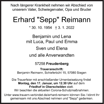 Traueranzeige von Erhard Reimann von Siegener Zeitung