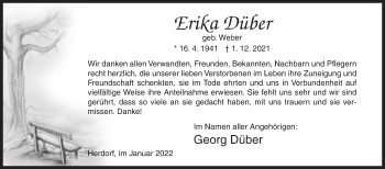 Traueranzeige von Erika Düber von Siegener Zeitung