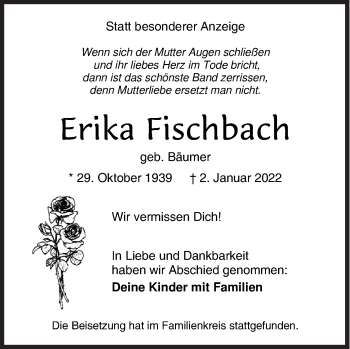 Traueranzeige von Erika Fischbach von Siegener Zeitung