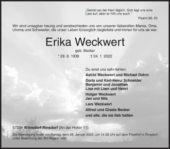 Traueranzeige von Erika Weckwert von Siegener Zeitung