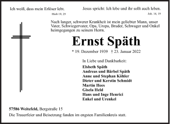 Traueranzeige von Ernst Späth von Siegener Zeitung