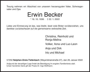 Traueranzeige von Erwin Becker von Siegener Zeitung