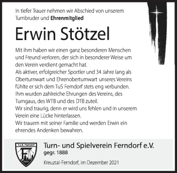 Traueranzeige von Erwin Stötzel von Siegener Zeitung