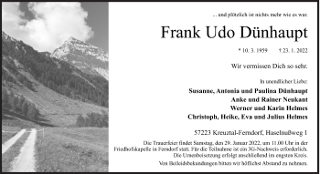 Traueranzeige von Frank Udo Dünhaupt von Siegener Zeitung