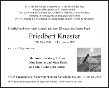 Traueranzeige von Friedbert Knester von Siegener Zeitung